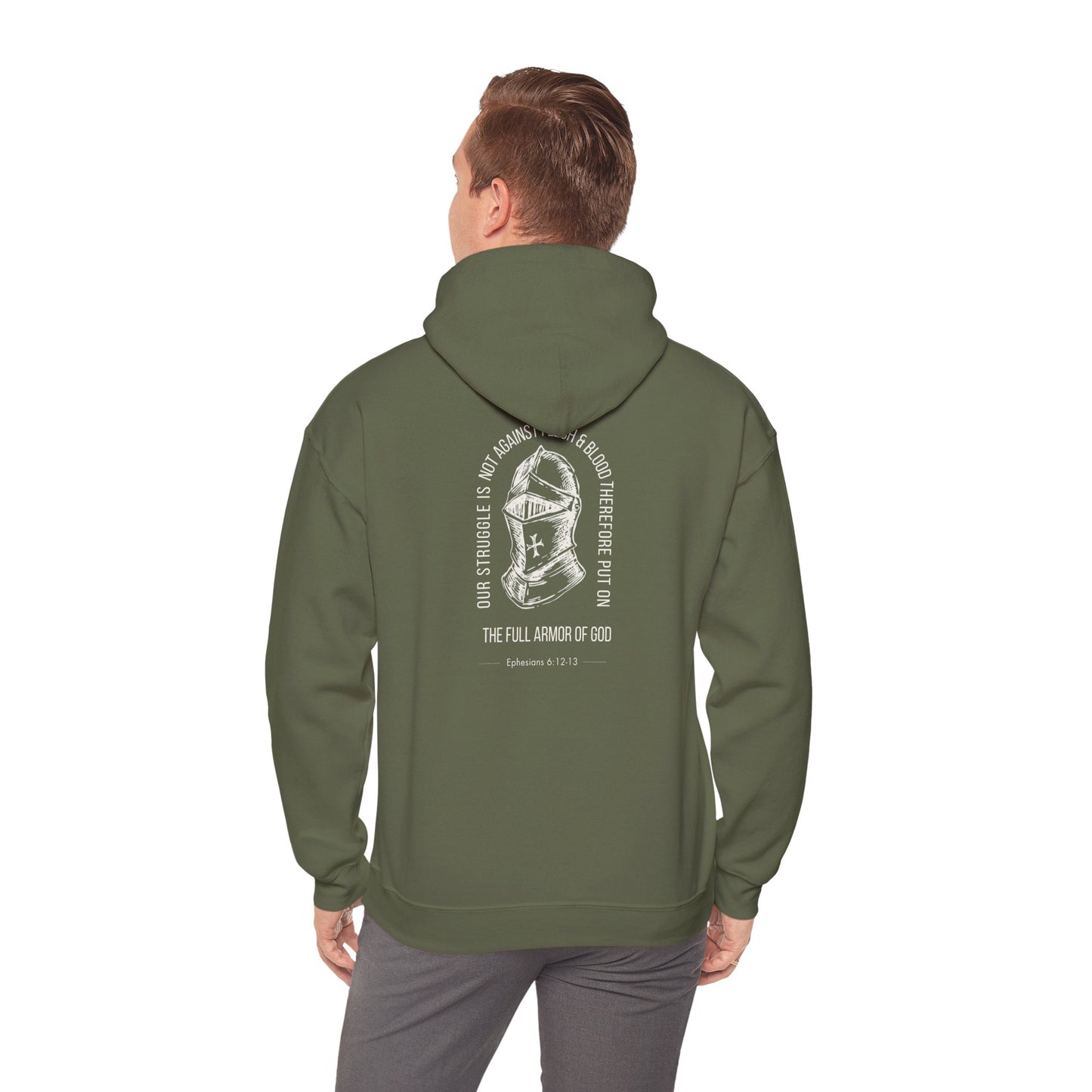 The Full Armor of God Christian Hoodie — Root and Rise Co. — Ephesians 6:12-13 Gildan 18500 Unisex Hoodie