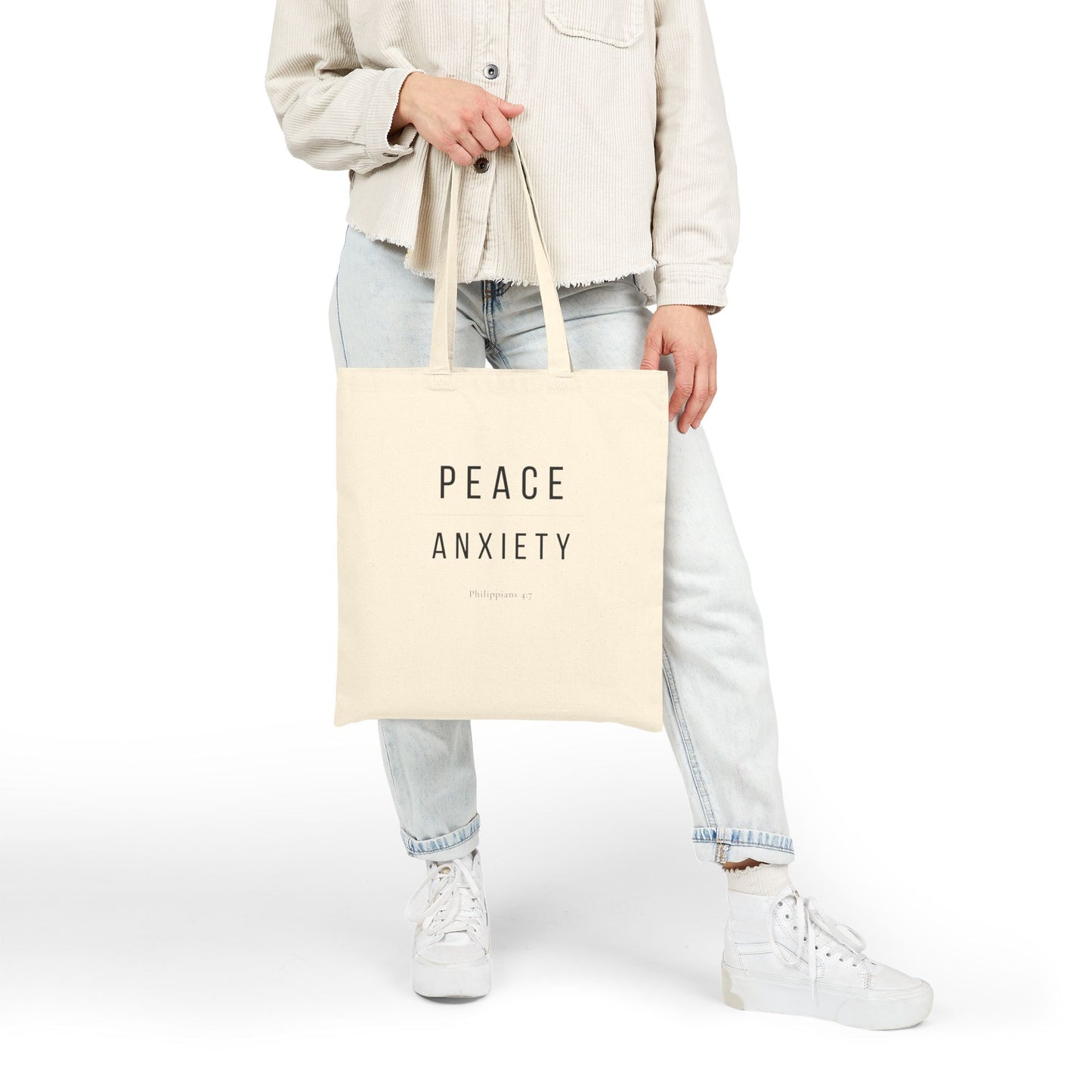 Peace Over Anxiety Christian Tote Bag — Root and Rise Co. — Philippians 4:7 Cotton Canvas Tote